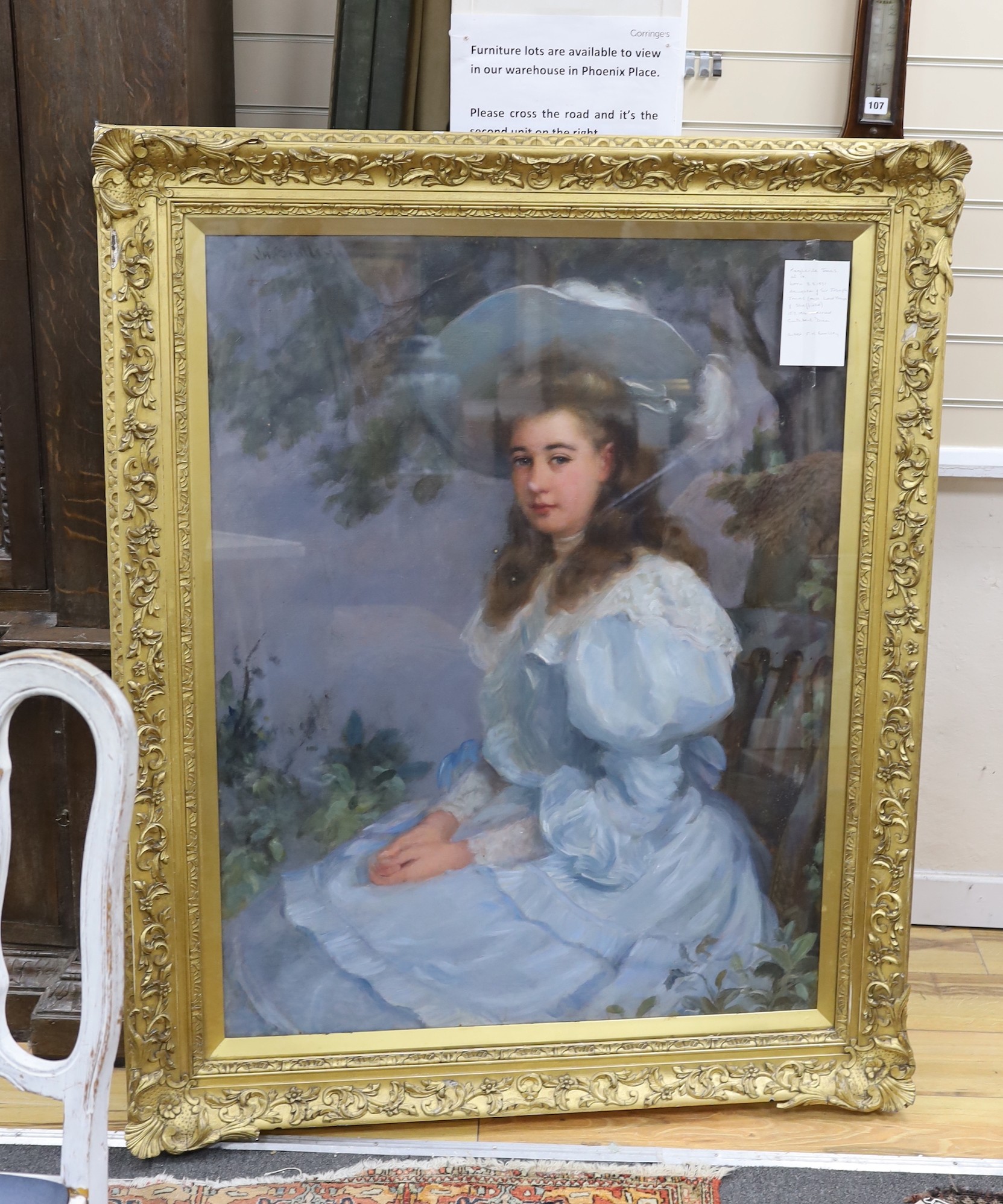 J.H. Bealley, oil on canvas, Portrait of Margherita Jonas at 16, daughter of Sir Joseph Jonas, signed, 110 x 84cm